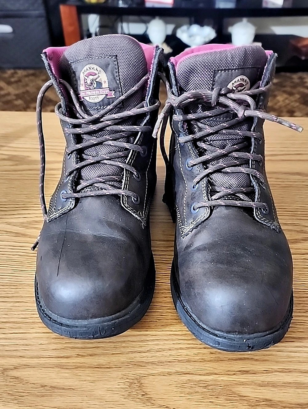 Bramma Lace-Up, Steel Toe Work Boots Brown & Pink US 9